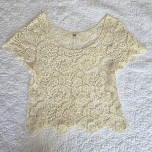 ISSI Cream Cotton Lace Crochet Slip Over Boho Top